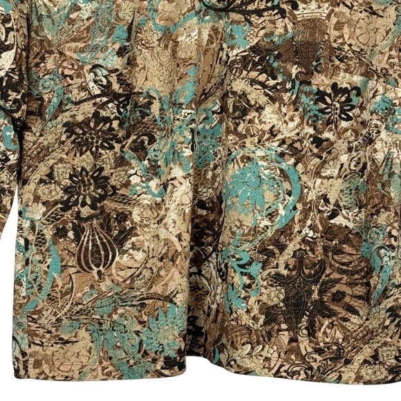 Coldwater Creek Womens Floral Print Top 1X Brown Teal V-Neck Polyester Stretch - Picture 8 of 9
